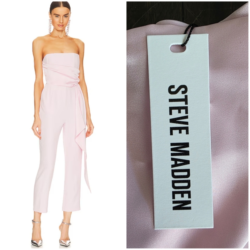 NWT Steve Madden Harlen Jumpsuit In Pink Tulle Strapless Satin Corset Sz M